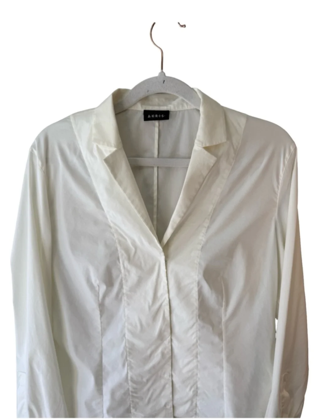 Akris Ivory Snap Front Stretch Cotton Blouse Shirt Size M Minimalist Business